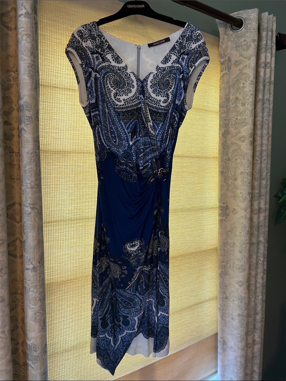 Roberto Cavalli Navy and White Paisley Midi Dress